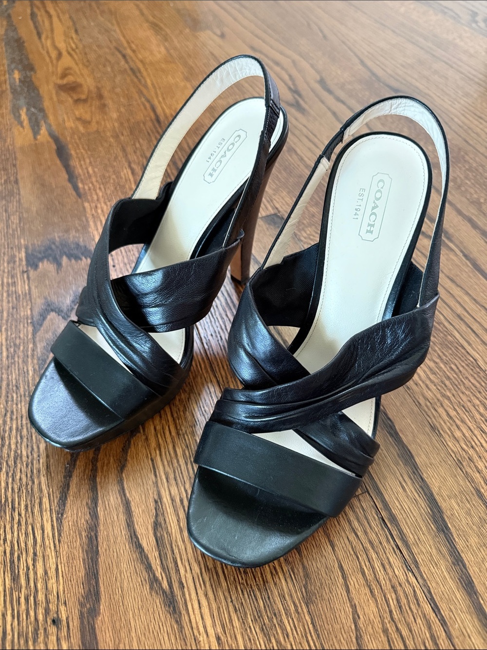 Coach Womens 9.5 B Black Leather Crisscross Slingback Heels
